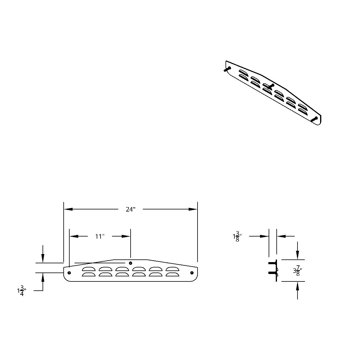 4" X 24" Chrome Louvered Bottom Mud Flap Plate -Welded Stud - Thumbnail 2