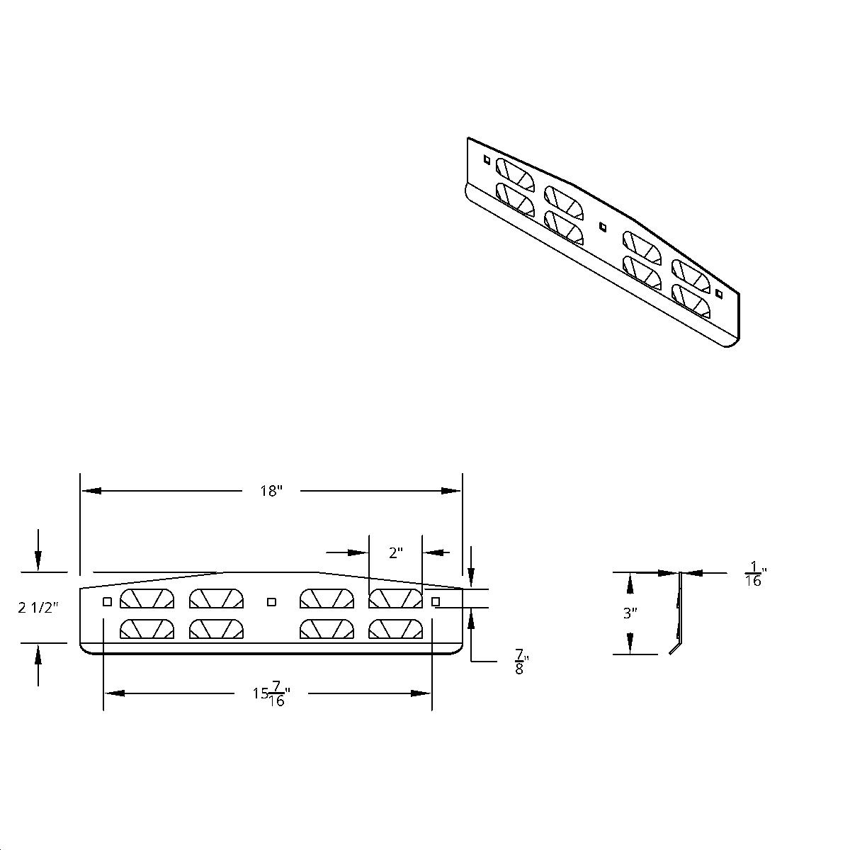 3" X 18" Chrome Louvered Bottom Mud Flap Plate - Bolt Thru - Thumbnail 2