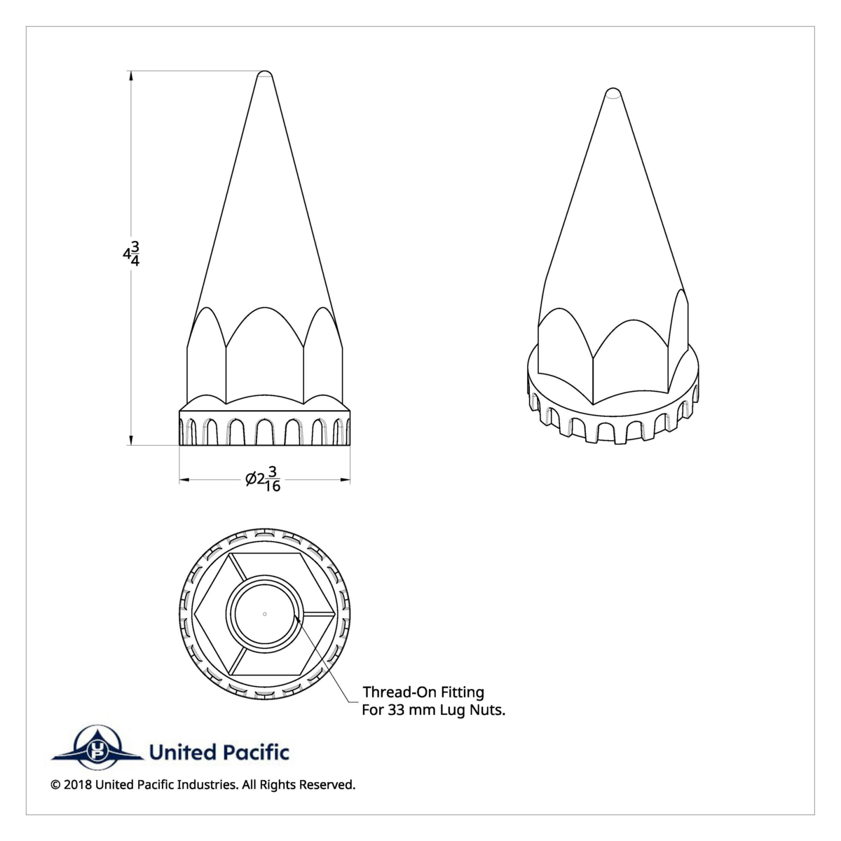 33mm x 4-3/4" Matte Black Spike Nut Cover With Flange- Thread-On (Bulk) - Thumbnail 7