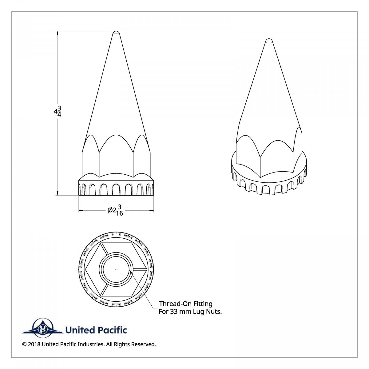 33mm X 4-3/4" Matte Black Spike Nut Covers With Flange- Thread-On (60-Pack) - Thumbnail 6