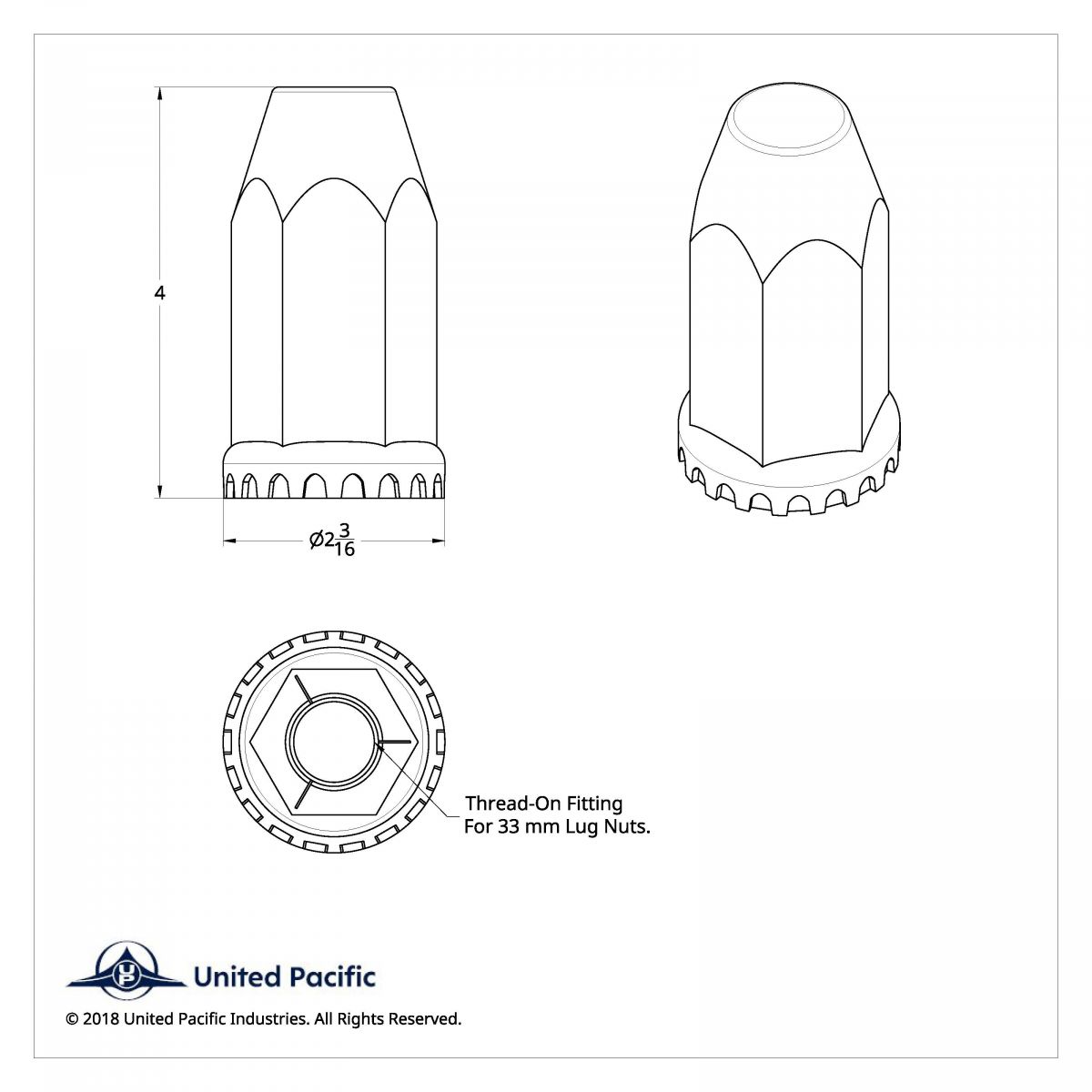 33mm X 4" Matte Black Tall Nut Cover With Flange - Thread-On (Bulk) - Thumbnail 3