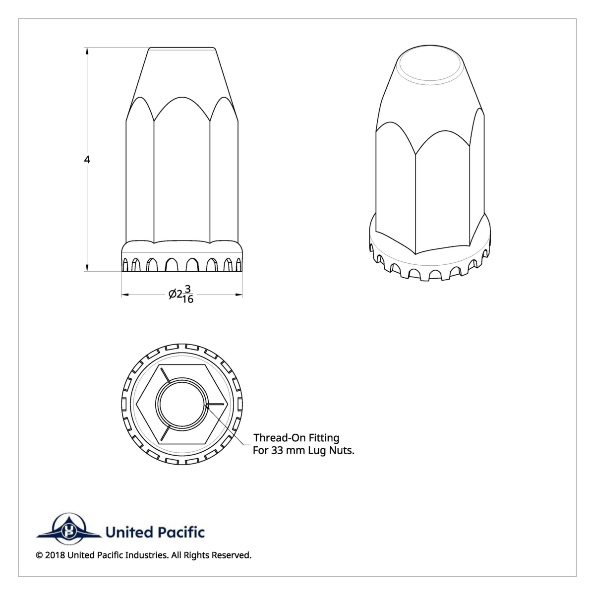 33mm X 4" Matte Black Tall Nut Cover With Flange - Thread-On (Bulk) - Thumbnail 4