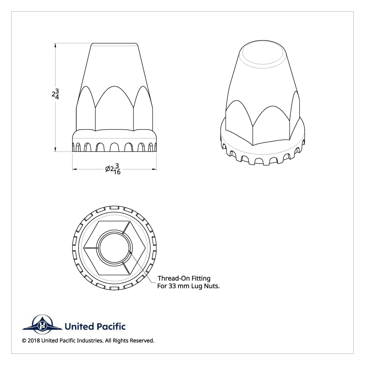 33mm X 2-3/4" Matte Black Nut Original Nut Cover With Flange - Thread-On (Bulk) - Thumbnail 4