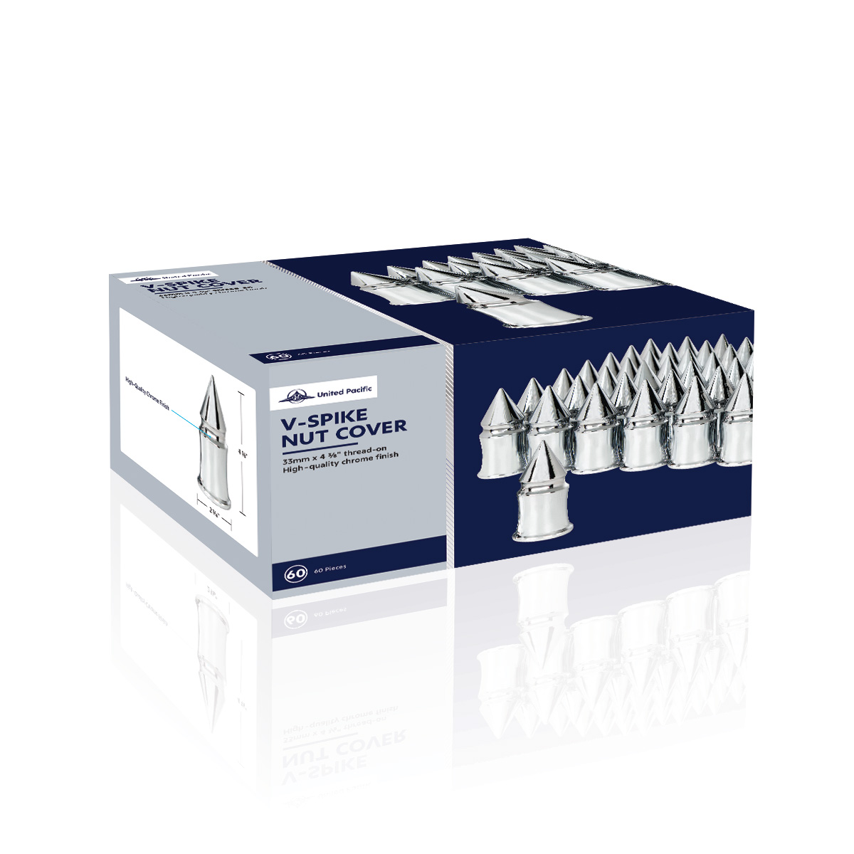 33mm X 4-3/8" Chrome Plastic V-Spike Nut Covers - Thread-On (60-Pack) - Thumbnail 5