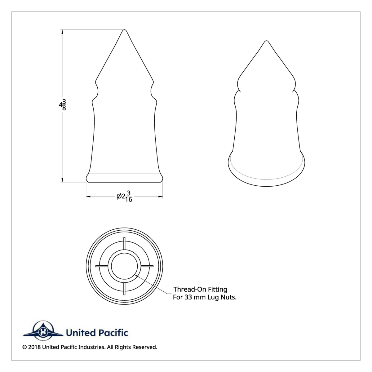 33mm X 4-3/8" Chrome Plastic V-Spike Nut Covers - Thread-On (60-Pack) - Thumbnail 8