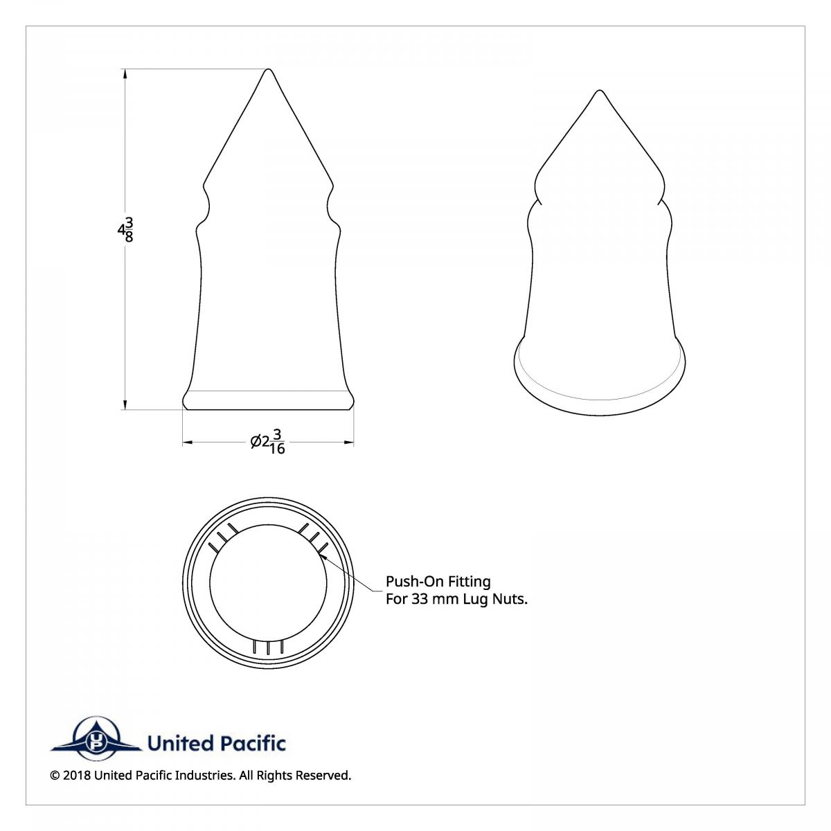 33mm X 4 3/8" Chrome Plastic V-Spike Nut Cover - Push-On (Bulk) - Thumbnail 5