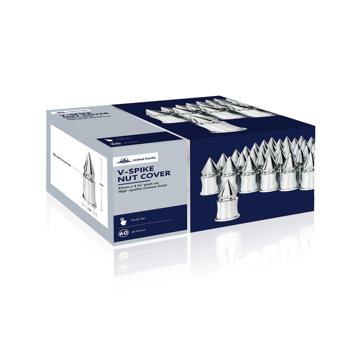 33mm X 4-3/8" Chrome Plastic V-Spike Nut Covers - Push-On (60-Pack) - Thumbnail 5