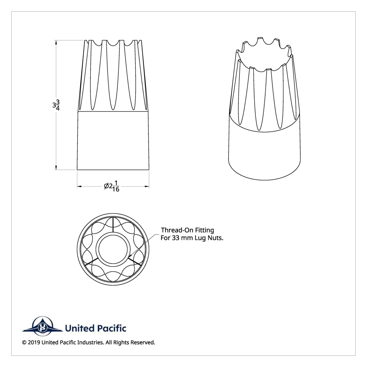 33mm x 3-3/4" Chrome Plastic Crown Nut Covers - Thread-On (60-Pack) - Thumbnail 8
