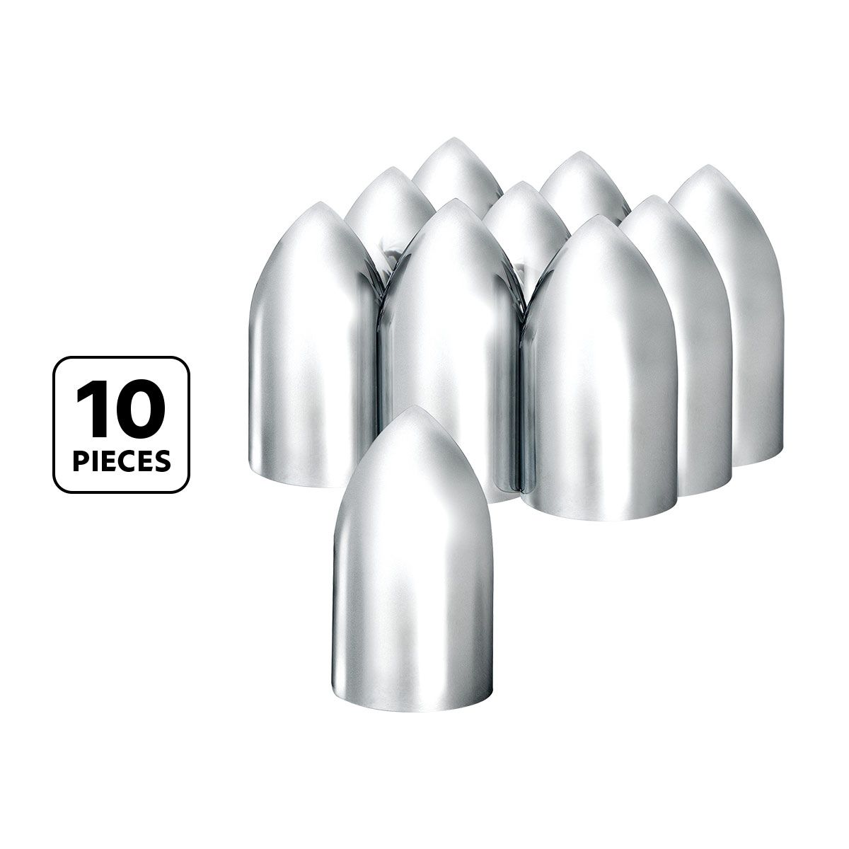 33mm x 3-7/8" Chrome Plastic Bullet Nut Covers - Thread-On (10-Pack)