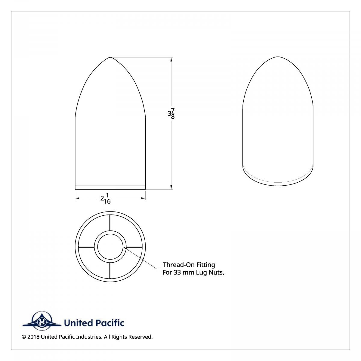 33mm x 3-7/8" Chrome Plastic Bullet Nut Cover - Thread-On (Bulk) - Thumbnail 6