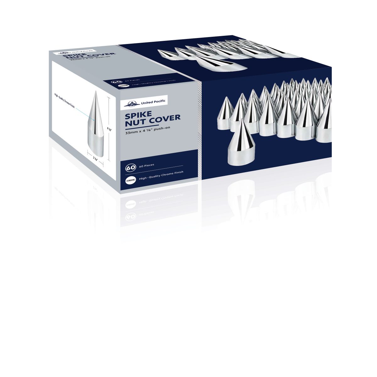 33mm X 4-1/8" Chrome Plastic Spike Nut Covers - Push-On (60-Pack) - Thumbnail 5