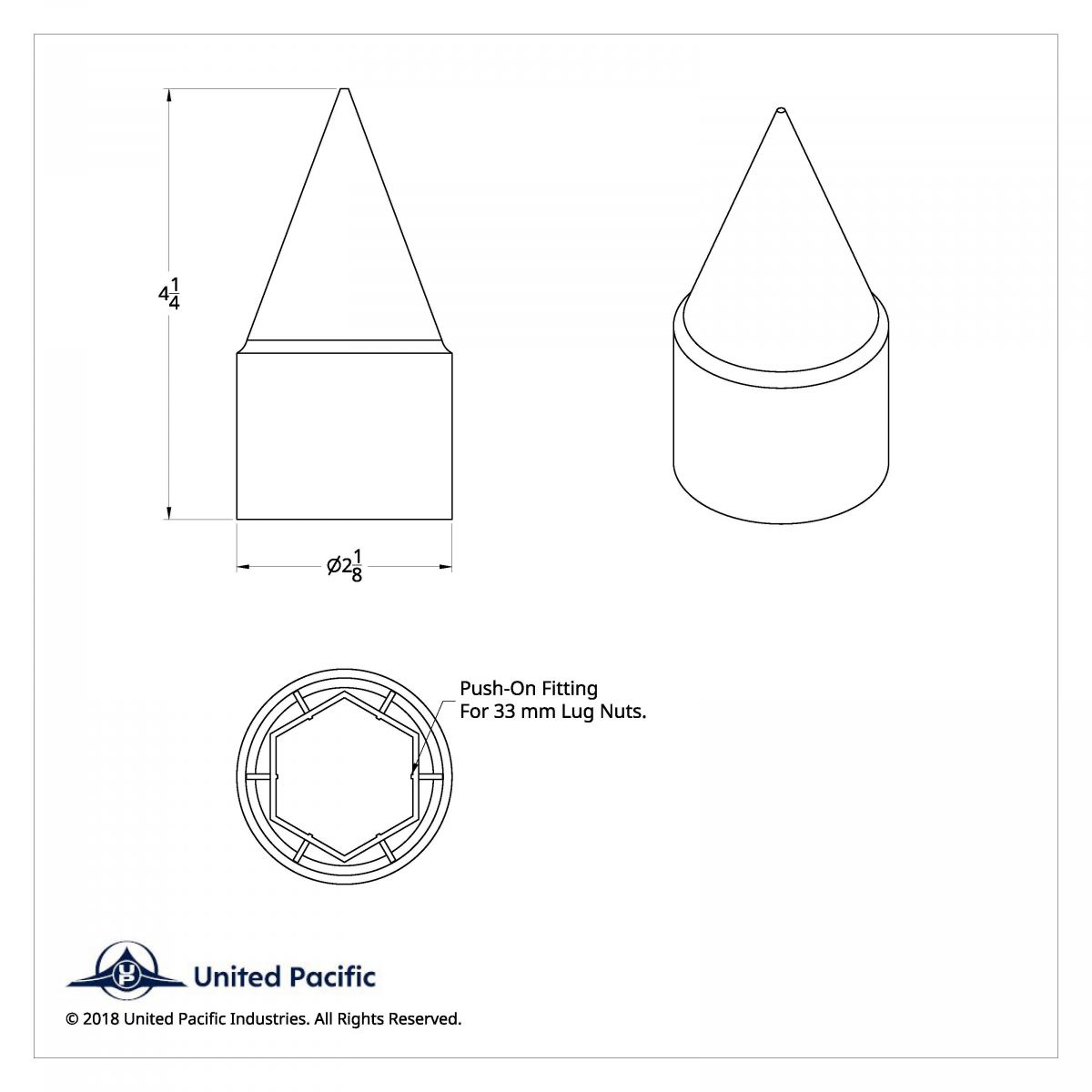 33mm X 4-1/4" Chrome Plastic Stiletto Nut Cover - Push-On (Bulk) - Thumbnail 6