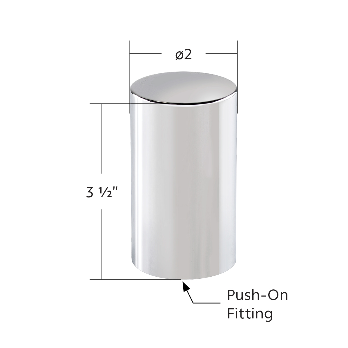 33mm x 3-1/2" Chrome Plastic Cylinder Nut Cover - Push-On (Bulk) - Thumbnail 4