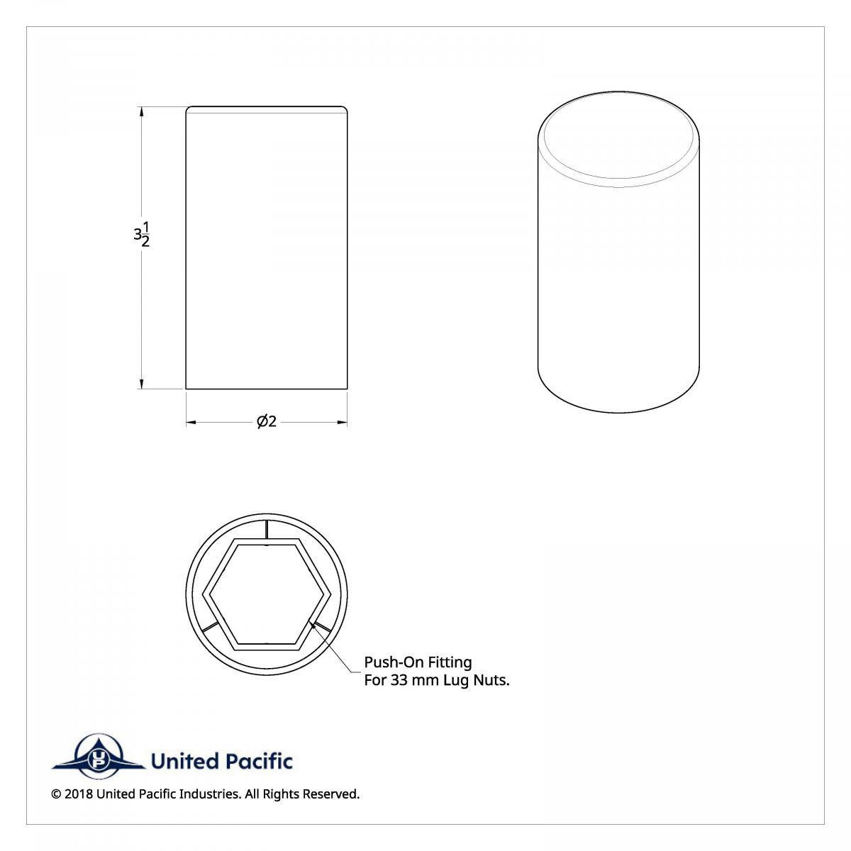 33mm x 3-1/2" Chrome Plastic Cylinder Nut Cover - Push-On (Bulk) - Thumbnail 5