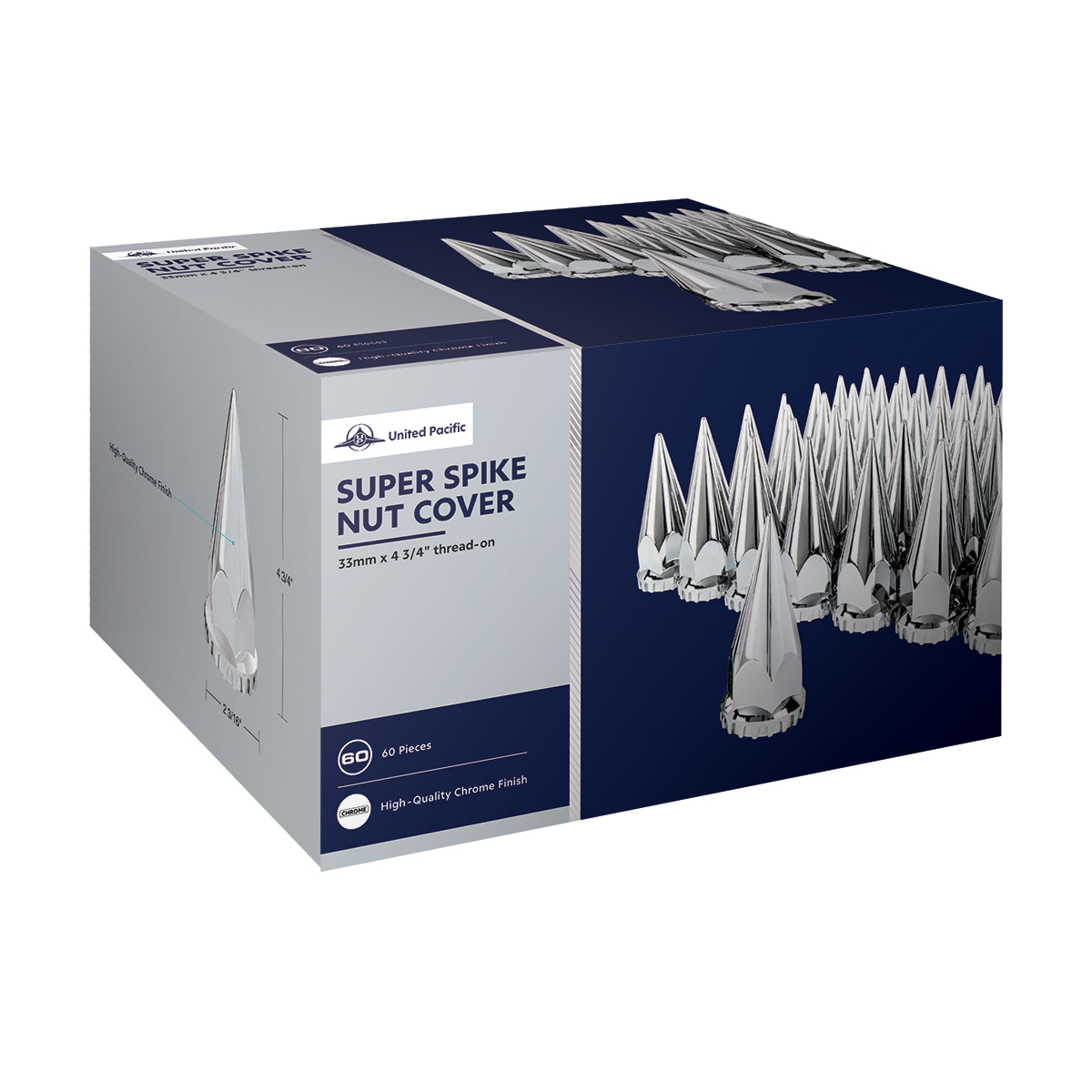 33mm X 4-3/4" Chrome Super Spike Nut Covers - Thread-On (60-Pack) - Thumbnail 8