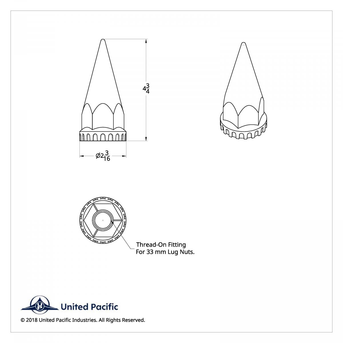 33mm X 4-3/4" Chrome Super Spike Nut Covers - Thread-On (60-Pack) - Thumbnail 9