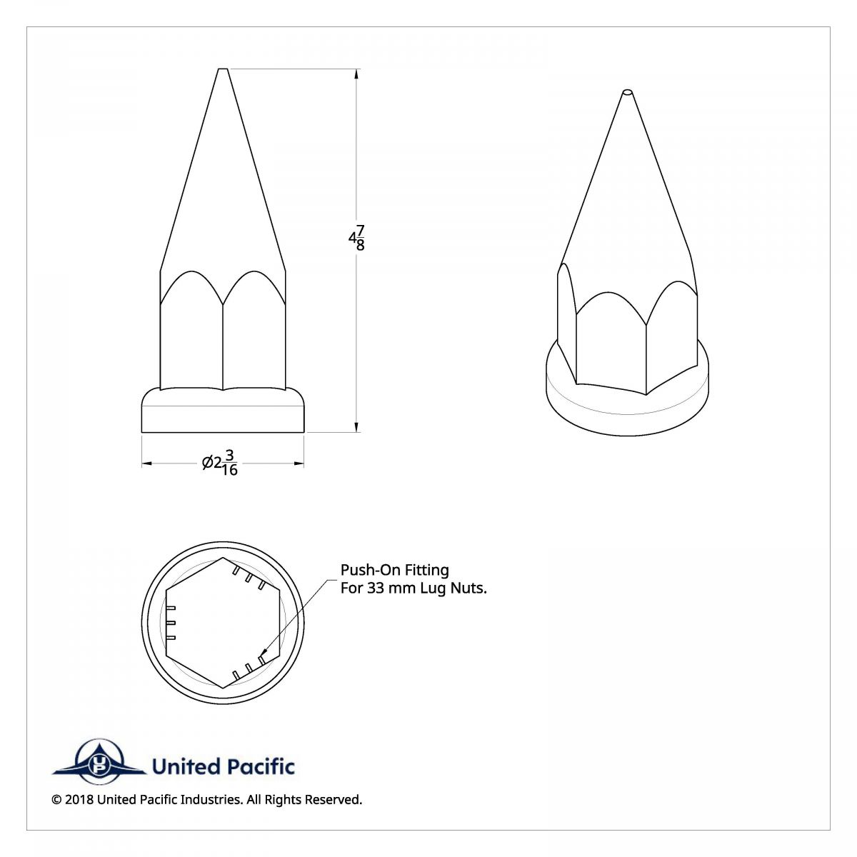 33mm x 4 7/8" Chrome Plastic Super Spike Nut Covers - Push-On (Box of 10) - Thumbnail 7