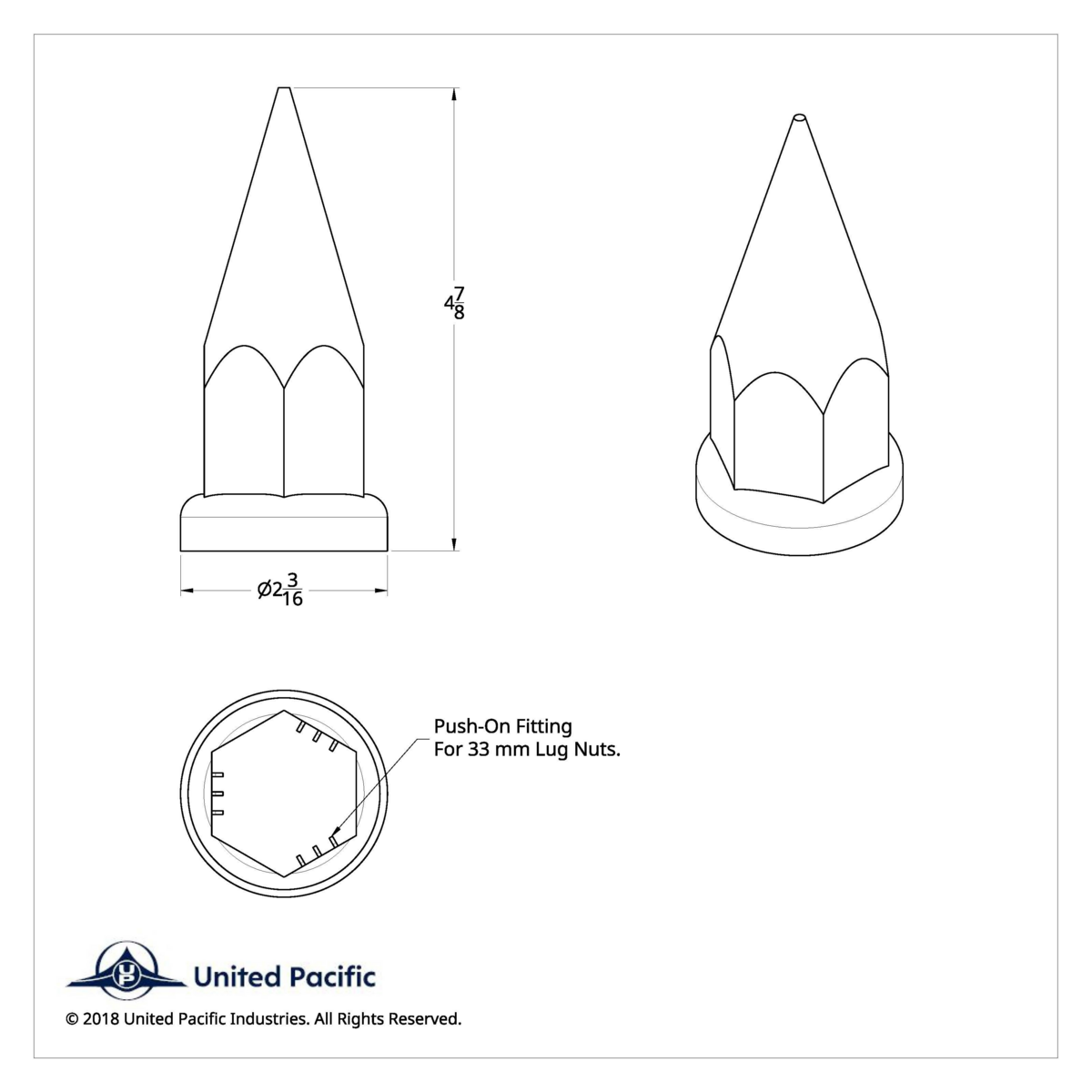33mm x 4 7/8" Chrome Plastic Super Spike Nut Covers - Push-On (Box of 10) - Thumbnail 9
