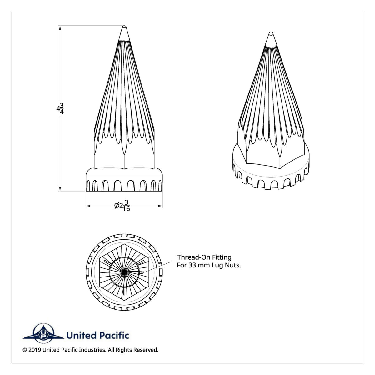 33mm X 4-3/4" Chrome Plastic Razor Nut Cover With Flange - Thread-On (Bulk) - Thumbnail 6