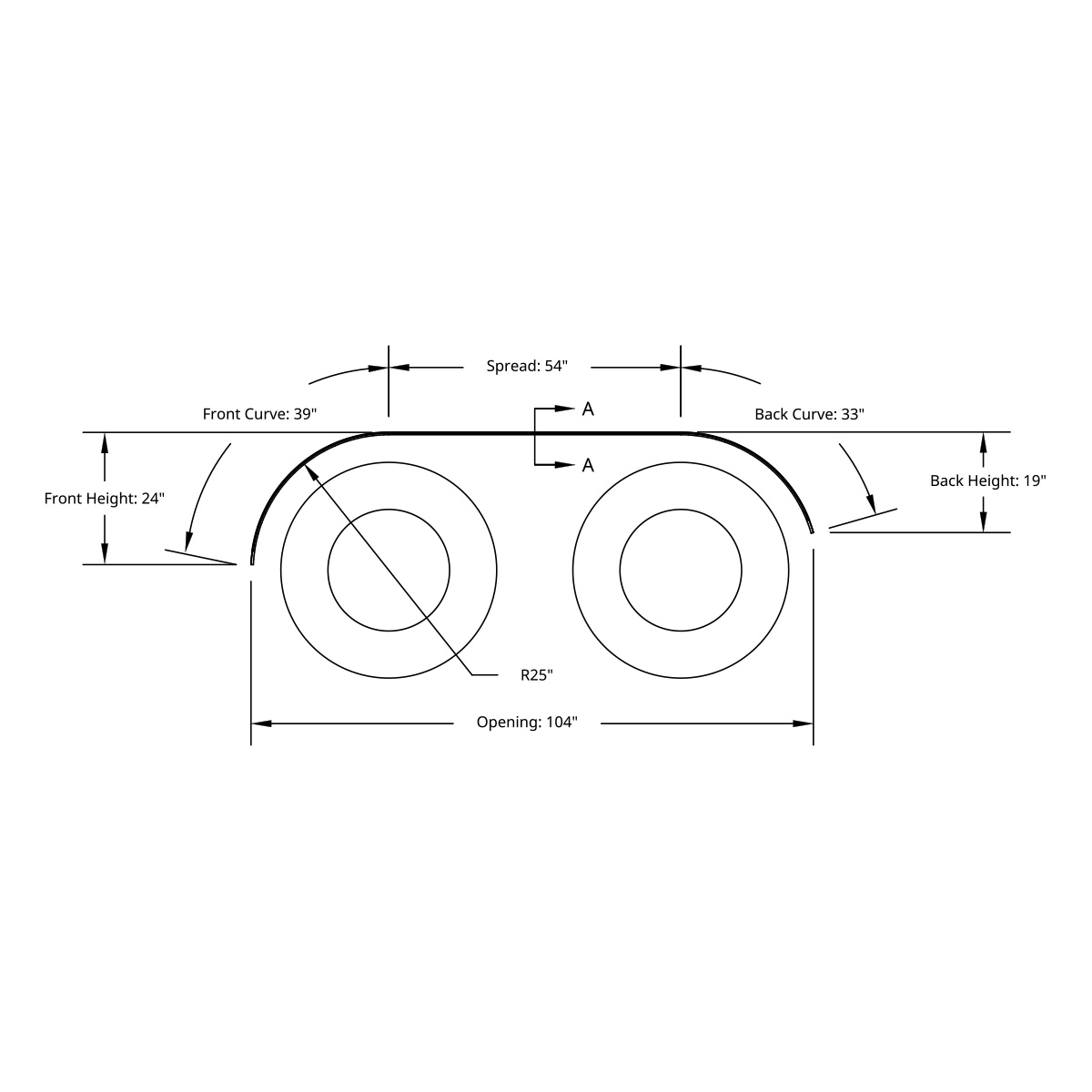 126" 430 Stainless Steel (18ga) Beaded Edge Ribbed Full Fender  54" Spread - SR Series (Pair) - Thumbnail 2