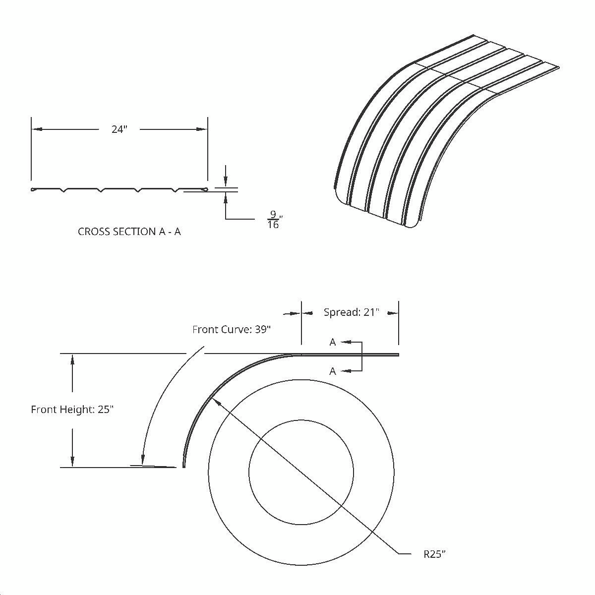 60" 430 Stainless Steel (18ga) Half Fender - SR Series (Pair) - Thumbnail 9