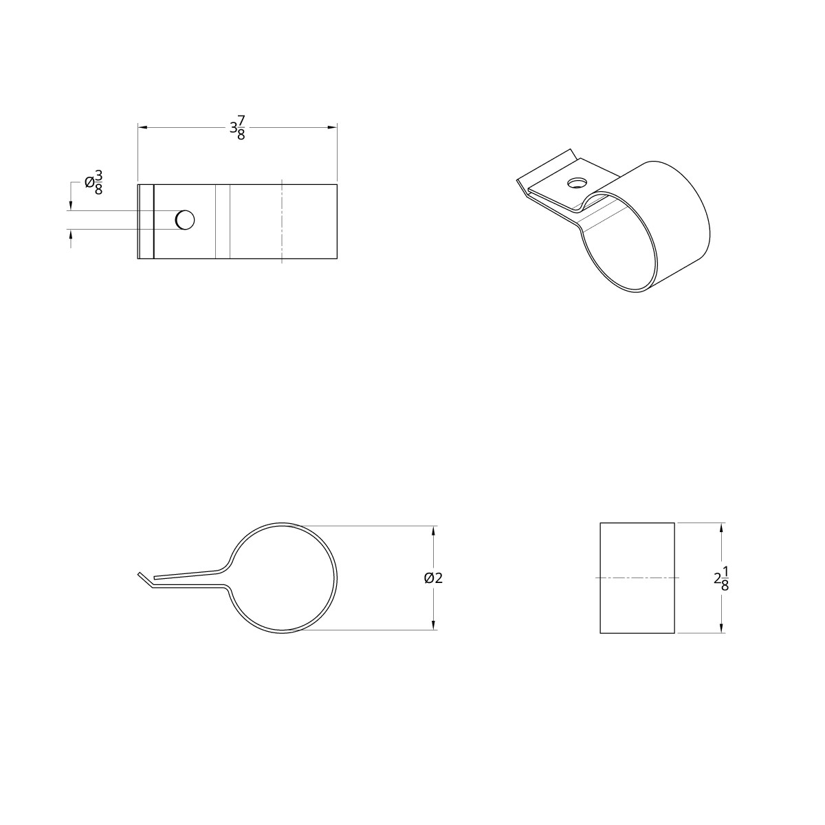 Stainless Steel  Quarter Fender 2" Tube Clamp - Thumbnail 2