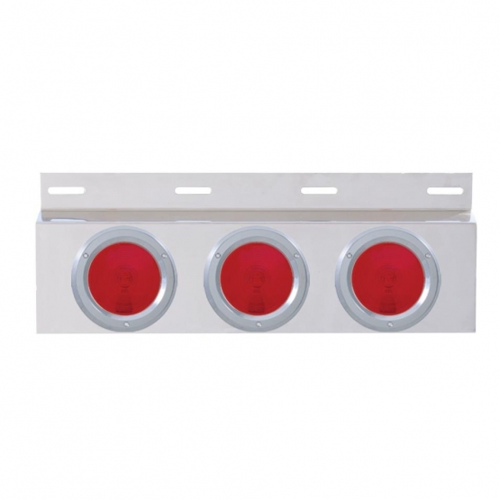 Stainless Top Mud Flap Plate With Three 4" Lights & Bezel - Red Lens (Each)