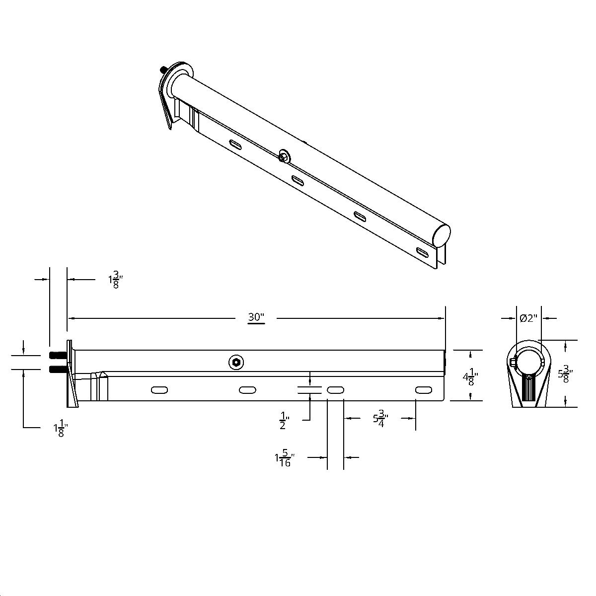30" Stainless Light Duty Mud Flap Hangers (Open End Cap) - 1-1/8" Bolt Pattern (Pair) - Thumbnail 3