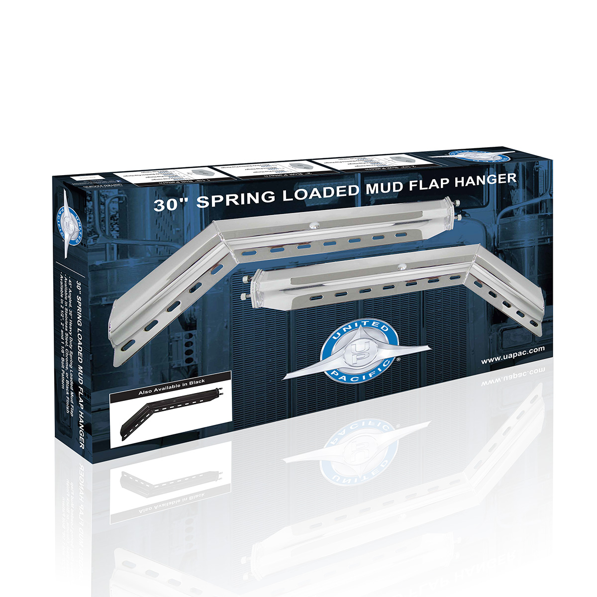 30" Chrome 45-Degree Angled Heavy Duty Mud Flap Hangers - 1-1/8" Bolt Pattern (Pair) - Thumbnail 3