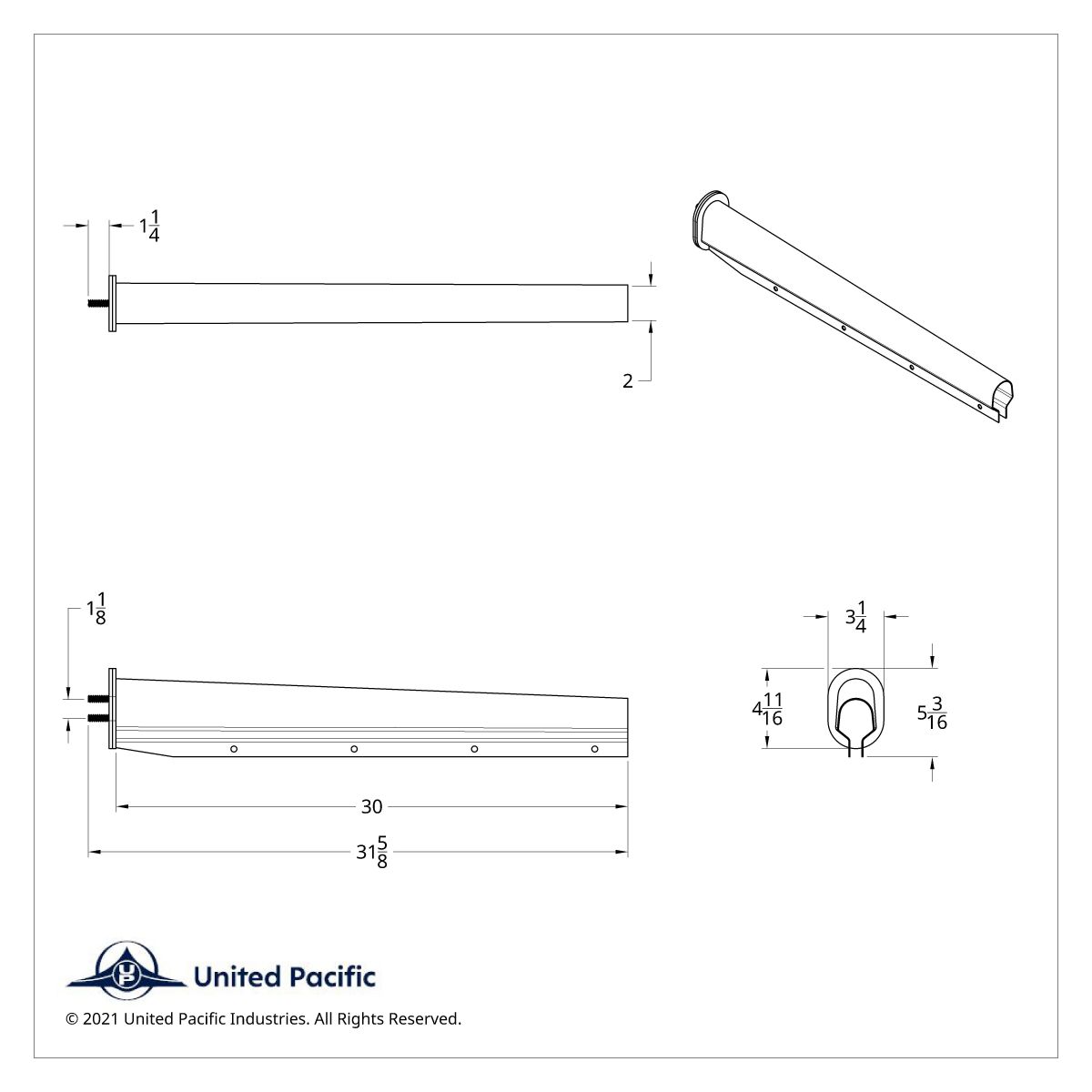 30" Chrome Light Duty Mud Flap Hangers (Closed End Cap) - 1-1/8" Bolt Pattern (Pair) - Thumbnail 3