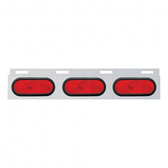 Stainless Top Mud Flap Plate With 3 Oval Lights & Grommet - Red Lens (Each)