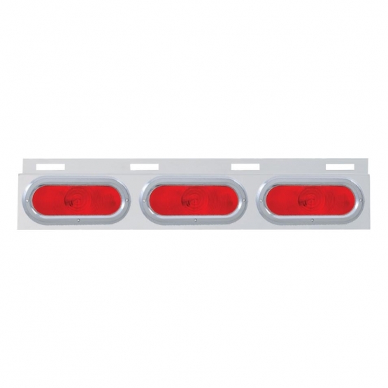 Stainless Top Mud Flap Plate With 3 Oval Lights & Bezel - Red Lens (Each)