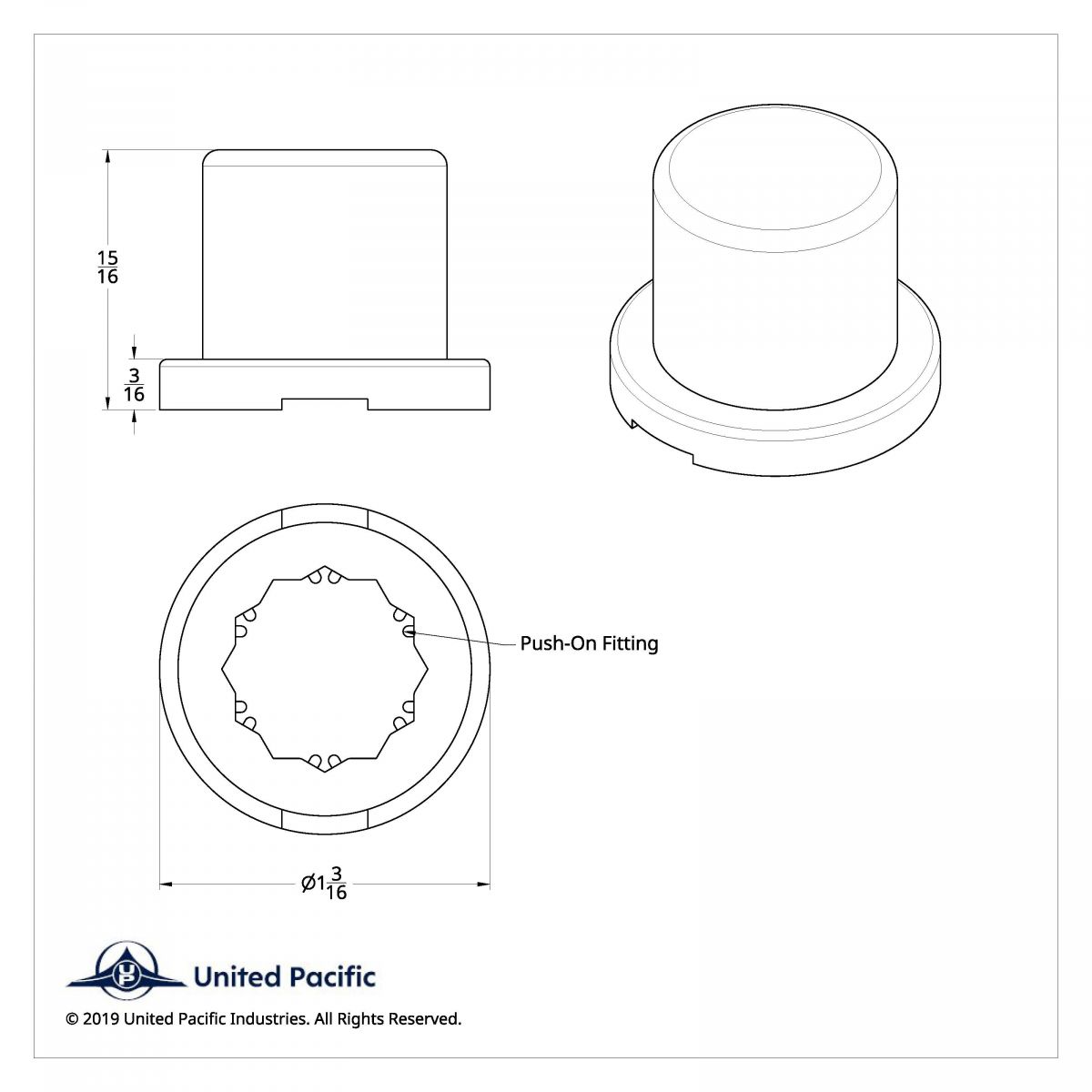 11/16" X 15/16" Chrome Plastic Flat Top Nut Cover - Push-On (Bulk) - Thumbnail 3