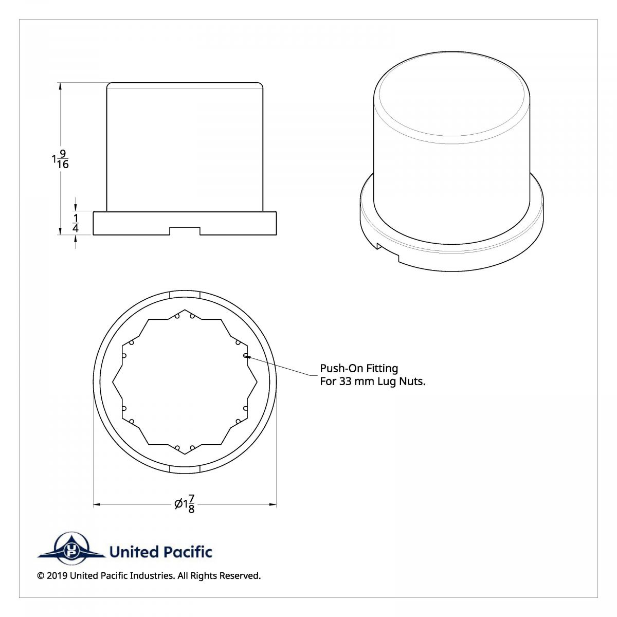33mm X 1-5/8" Chrome Plastic Flat Top Nut Cover - Push-On (Bulk) - Thumbnail 3