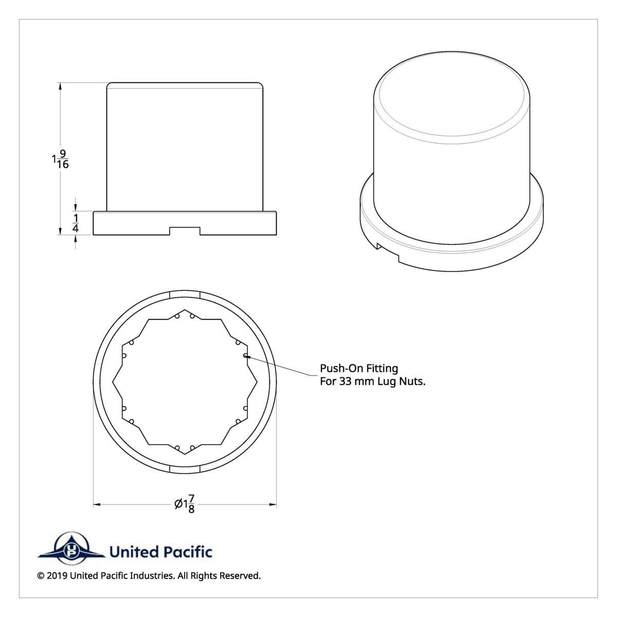 33mm X 1-5/8" Chrome Plastic Flat Top Nut Cover - Push-On (Bulk) - Thumbnail 4