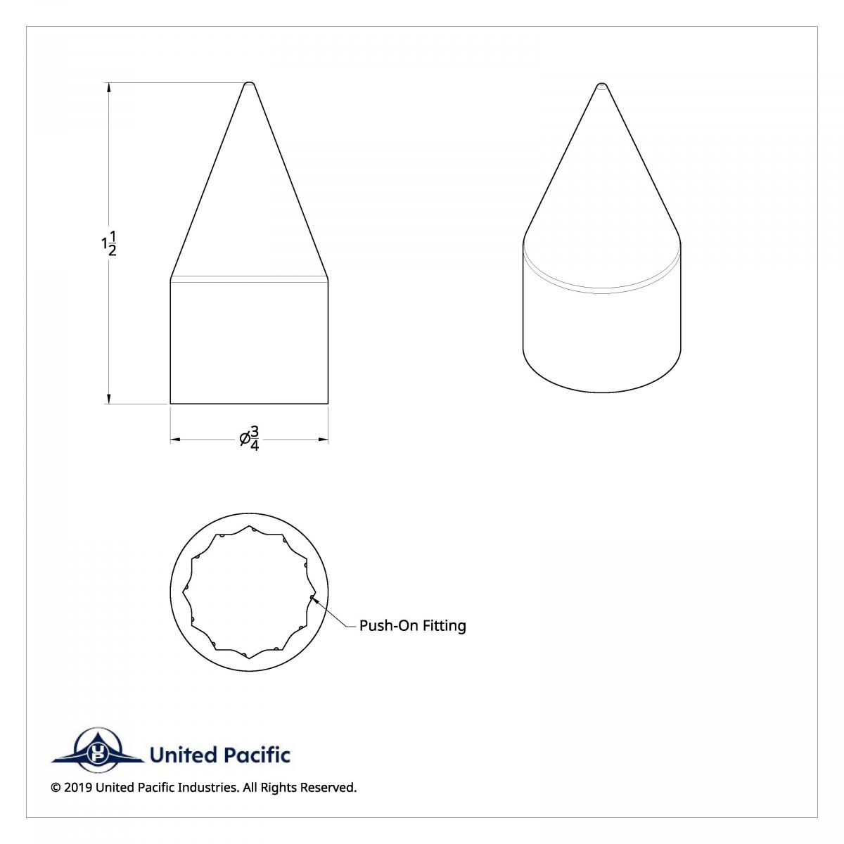 9/16" X 1-1/2" Chrome Plastic Spike Nut Cover - Push-On (Bulk) - Thumbnail 3