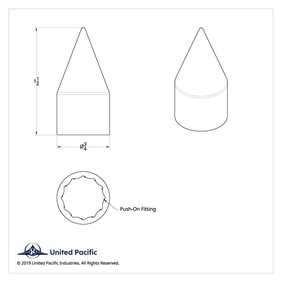 9/16" X 1-1/2" Chrome Plastic Spike Nut Cover - Push-On (Bulk) - Thumbnail 4