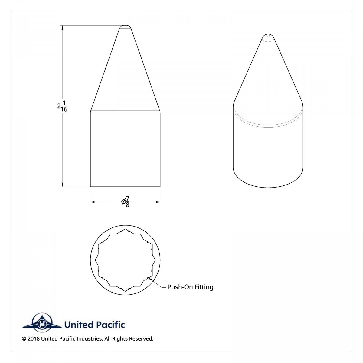 11/16" X 2-1/16" Chrome Plastic Spike Nut Cover - Push-On (Bulk) - Thumbnail 3