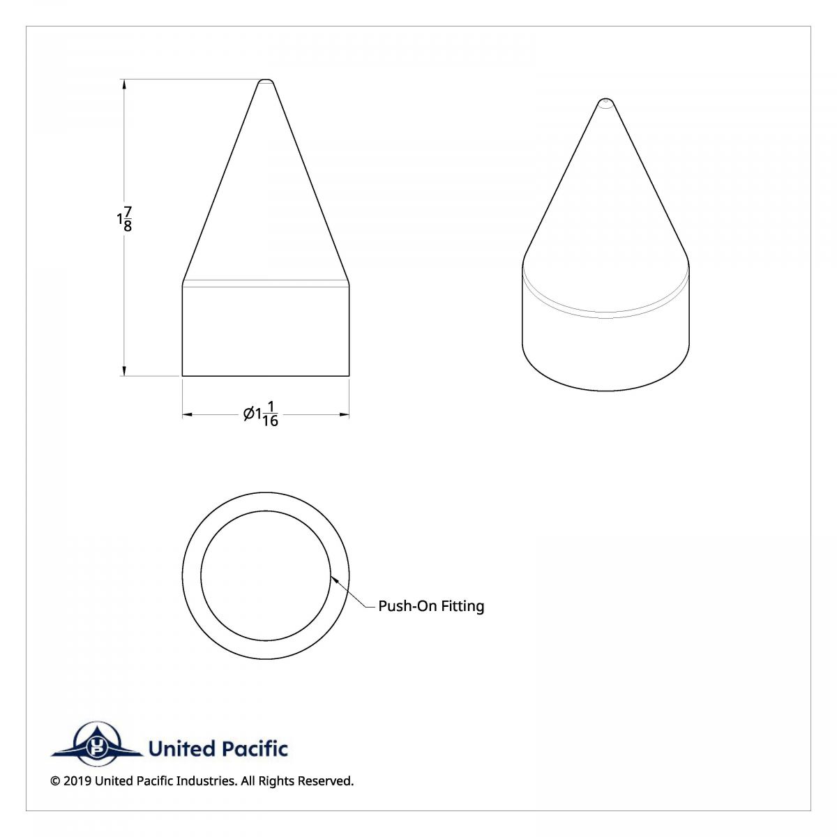 3/4" X 1-7/8" Chrome Plastic Spike Nut Cover - Push-On (Bulk) - Thumbnail 3
