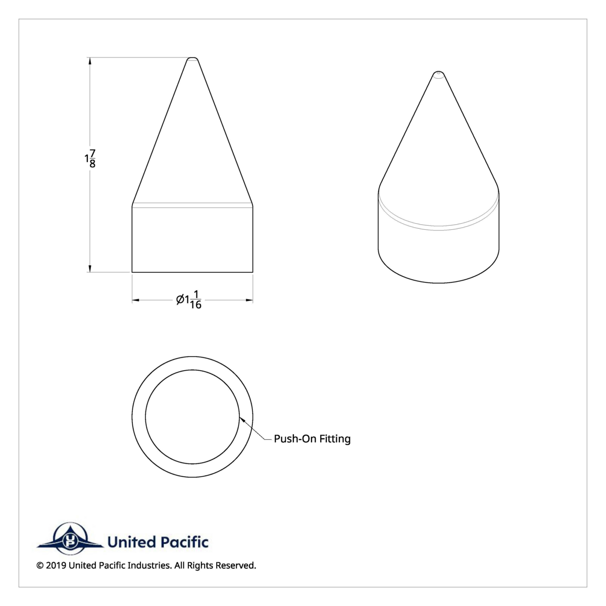 3/4" X 1-7/8" Chrome Plastic Spike Nut Cover - Push-On (Bulk) - Thumbnail 4