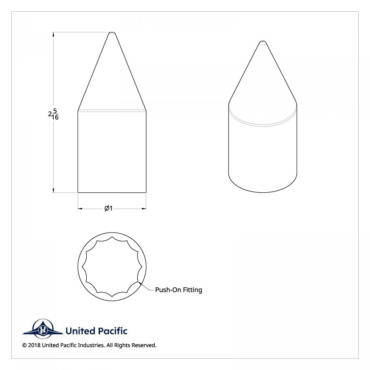 3/4" X 2-5/16" Chrome Plastic Spike Nut Cover - Push-On (Bulk) - Thumbnail 3