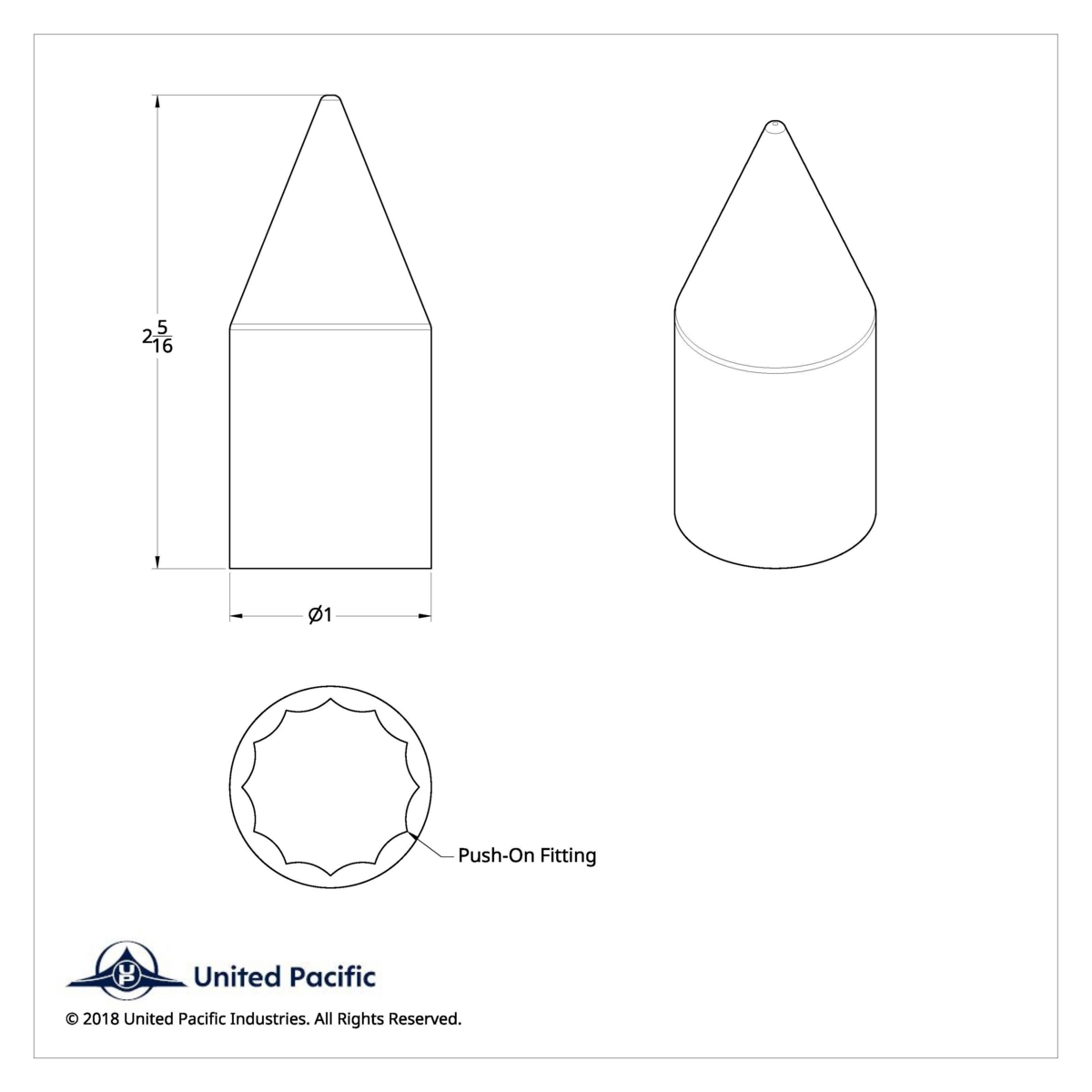 3/4" X 2-5/16" Chrome Plastic Spike Nut Cover - Push-On (Bulk) - Thumbnail 4
