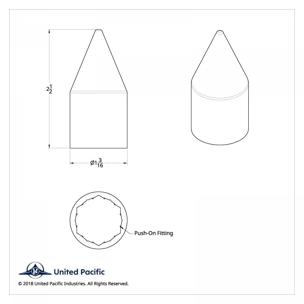 15/16" X 2.5" Chrome Plastic Spike Nut Cover - Push-On (Bulk) - Thumbnail 3