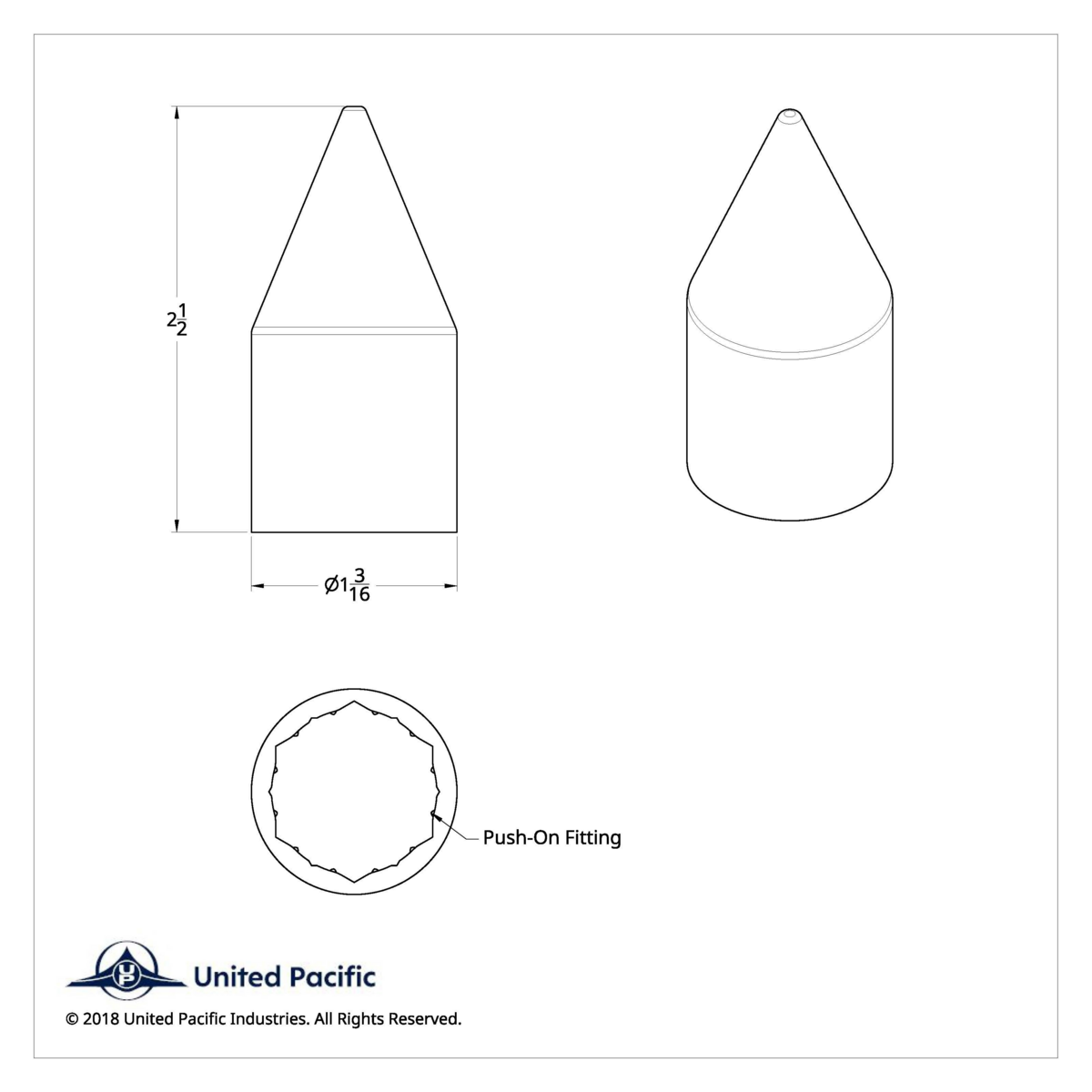 15/16" X 2.5" Chrome Plastic Spike Nut Cover - Push-On (Bulk) - Thumbnail 4