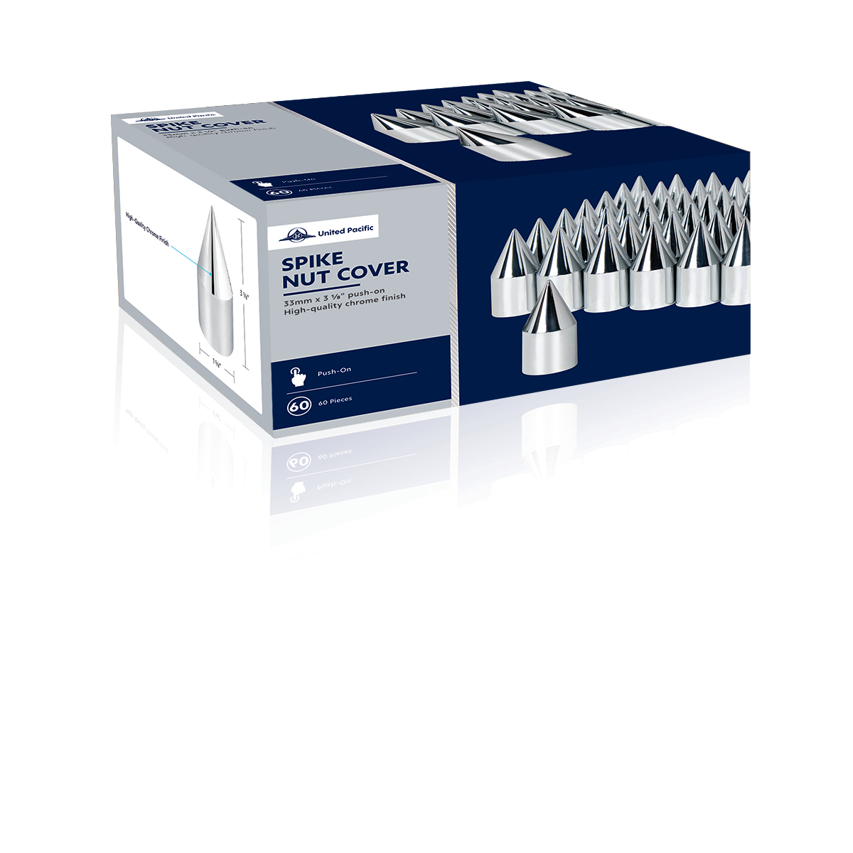 33mm X 3-1/8" Chrome Plastic Spike Nut Covers - Push-On (60-Pack) - Thumbnail 5