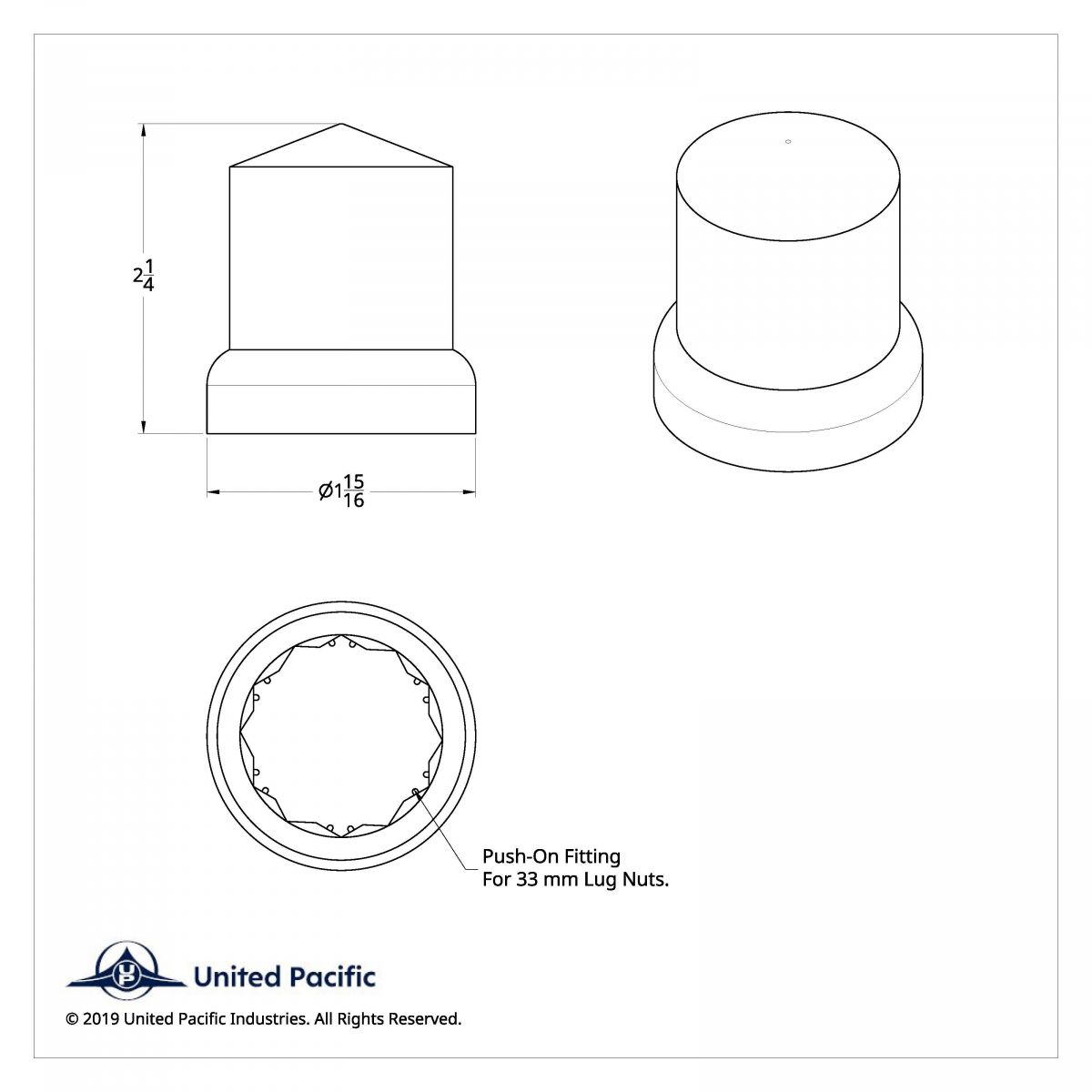 33mm x 2-1/4" Chrome Plastic Pointed Nut Covers - Push-On With Flange (Color Box of 10) - Thumbnail 6