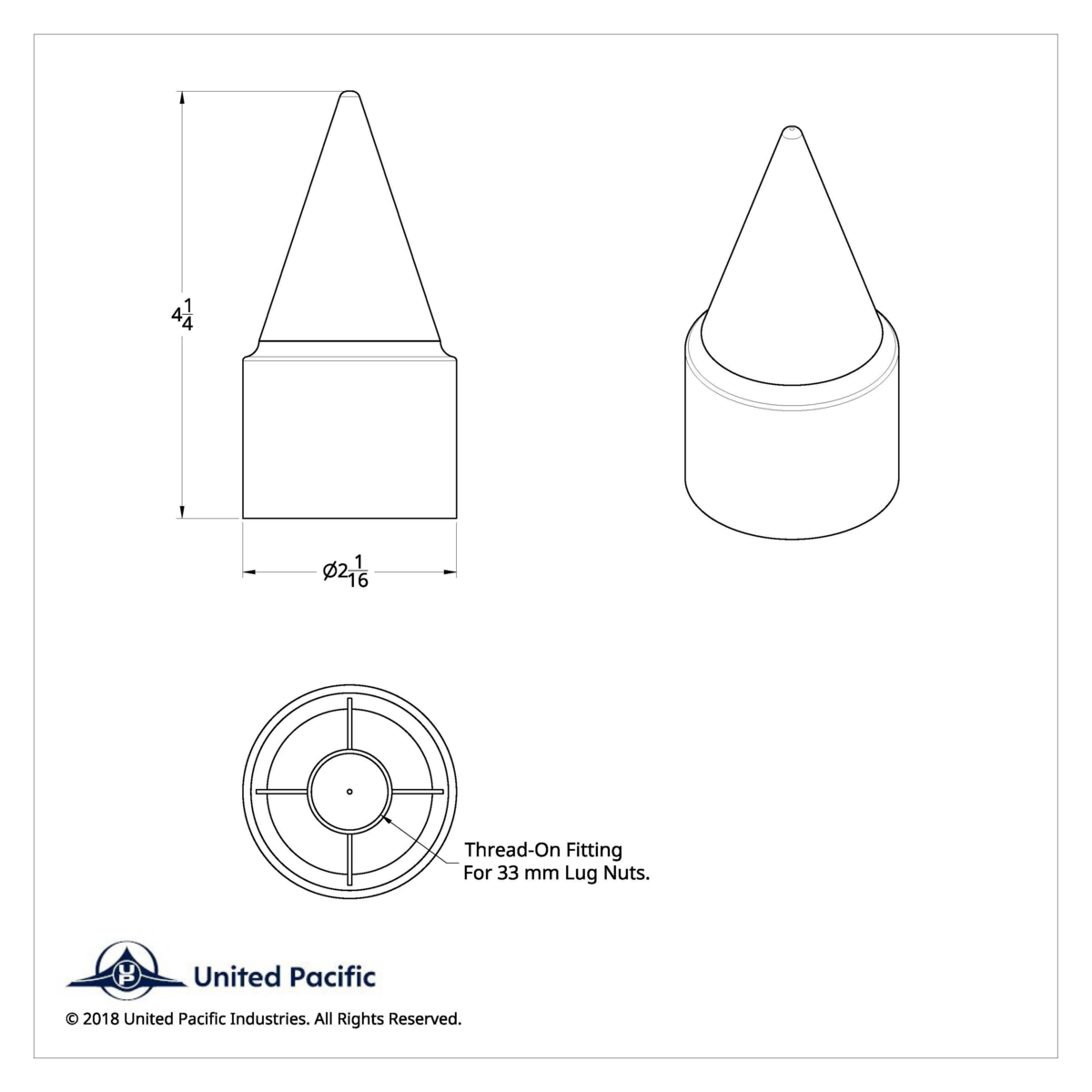 33mm X 4-1/4" Chrome Plastic Stiletto Nut Cover - Thread-On (Bulk) - Thumbnail 6
