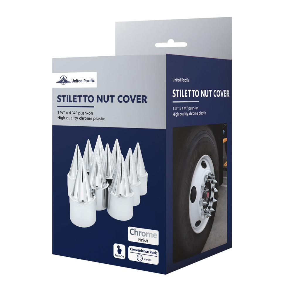 1-1/2" X 4-1/4" Chrome Plastic Stiletto Nut Covers - Push-On (10-Pack) - Thumbnail 5
