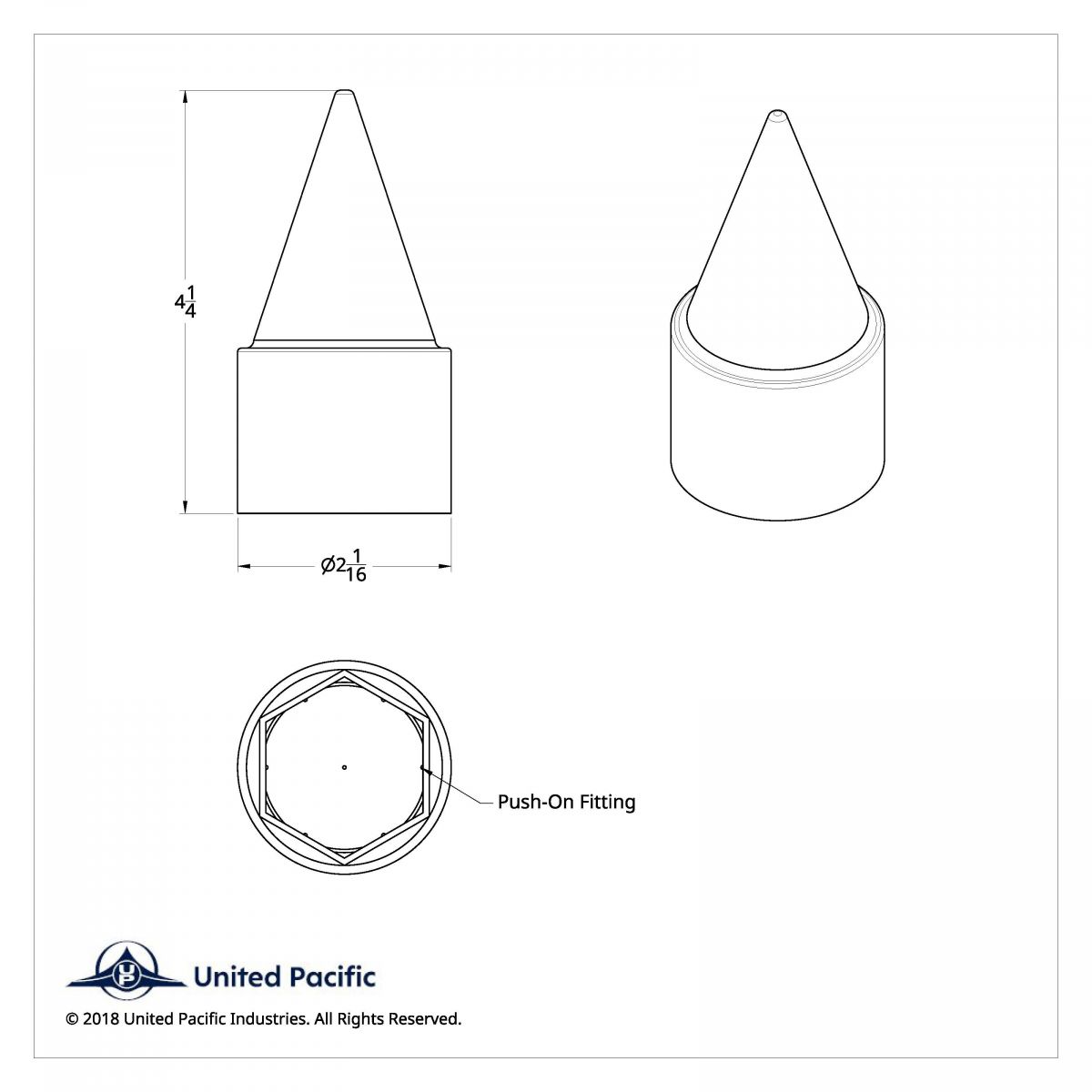 1-1/2" X 4-1/4" Chrome Plastic Stiletto Nut Cover - Push-On (Bulk) - Thumbnail 5