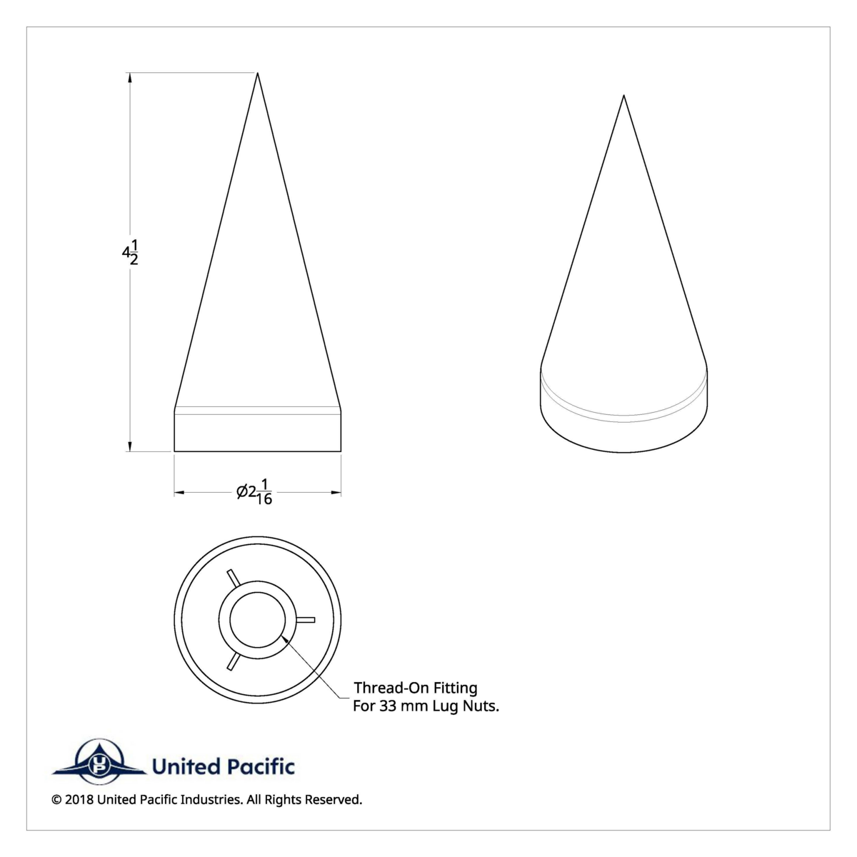 33mm x 4-1/2" Chrome Plastic X Spike Nut Cover - Thread-On (Bulk) - Thumbnail 6